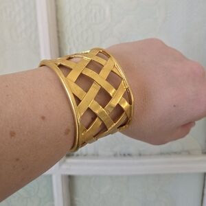 Gold Tone Woven Lattice Cuff Bracelet